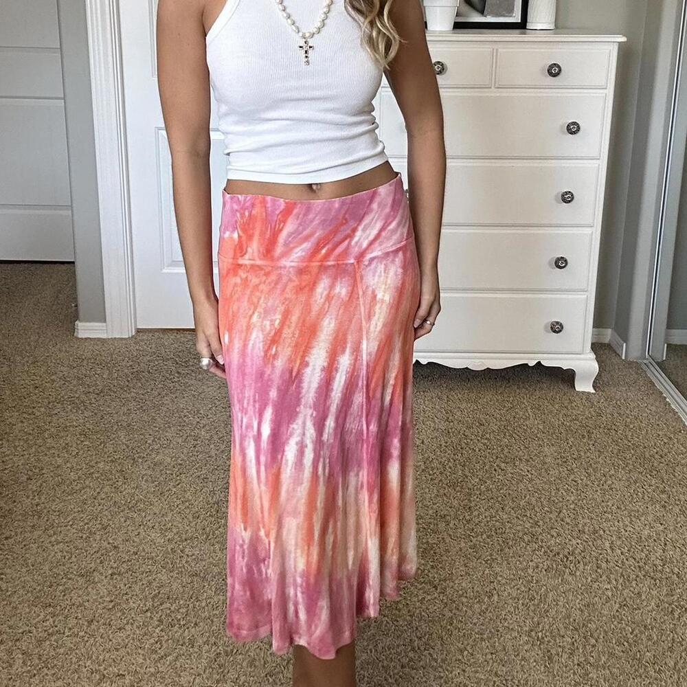 Pink white and purple tie dye midi skirt - super cute!